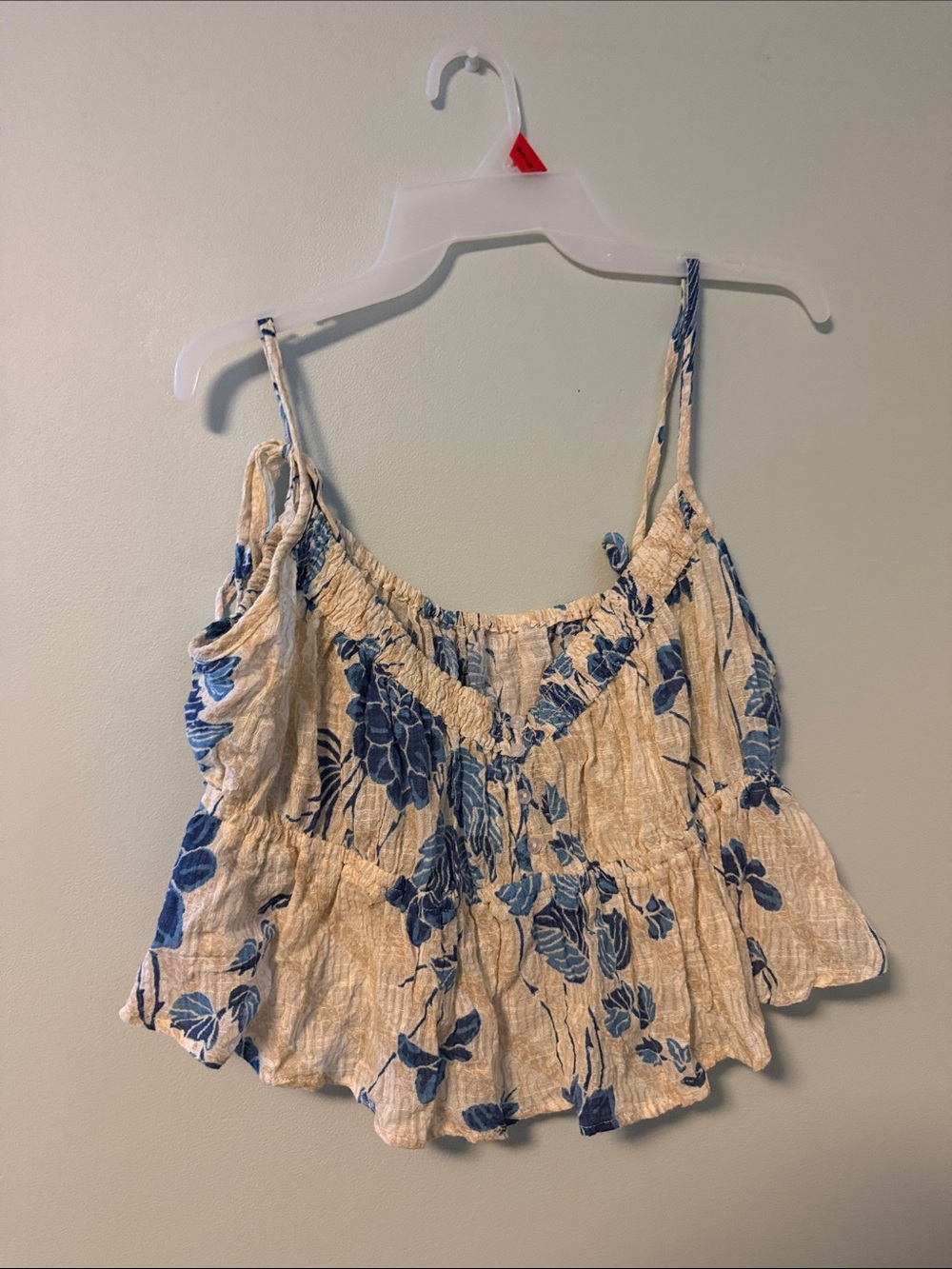 Urban Outfitters Cream Tank Top with Blue Floral Print
